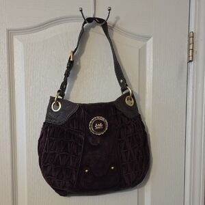 VINTAGE JUICY COUTURE QUILTED SUEDE SHOULDER BAG IN DEEP PLUM